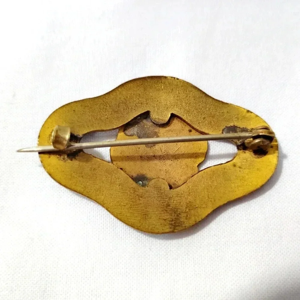 Antique Brooch Guilloche Enamel Canada Maple Leaf Shield Crest Long Arm Pin